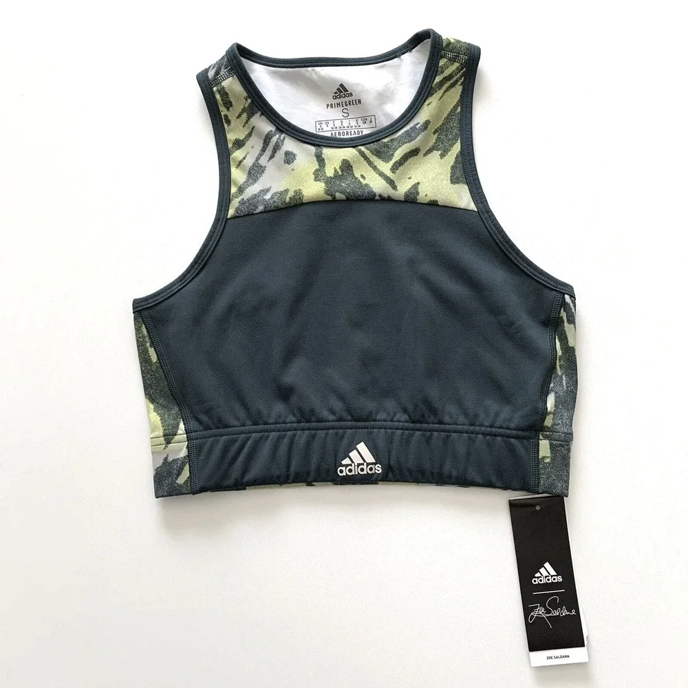 Adidas Racerback Sports Bra‎ Primegreen Aeroready Women's Size Small Teal Yellow